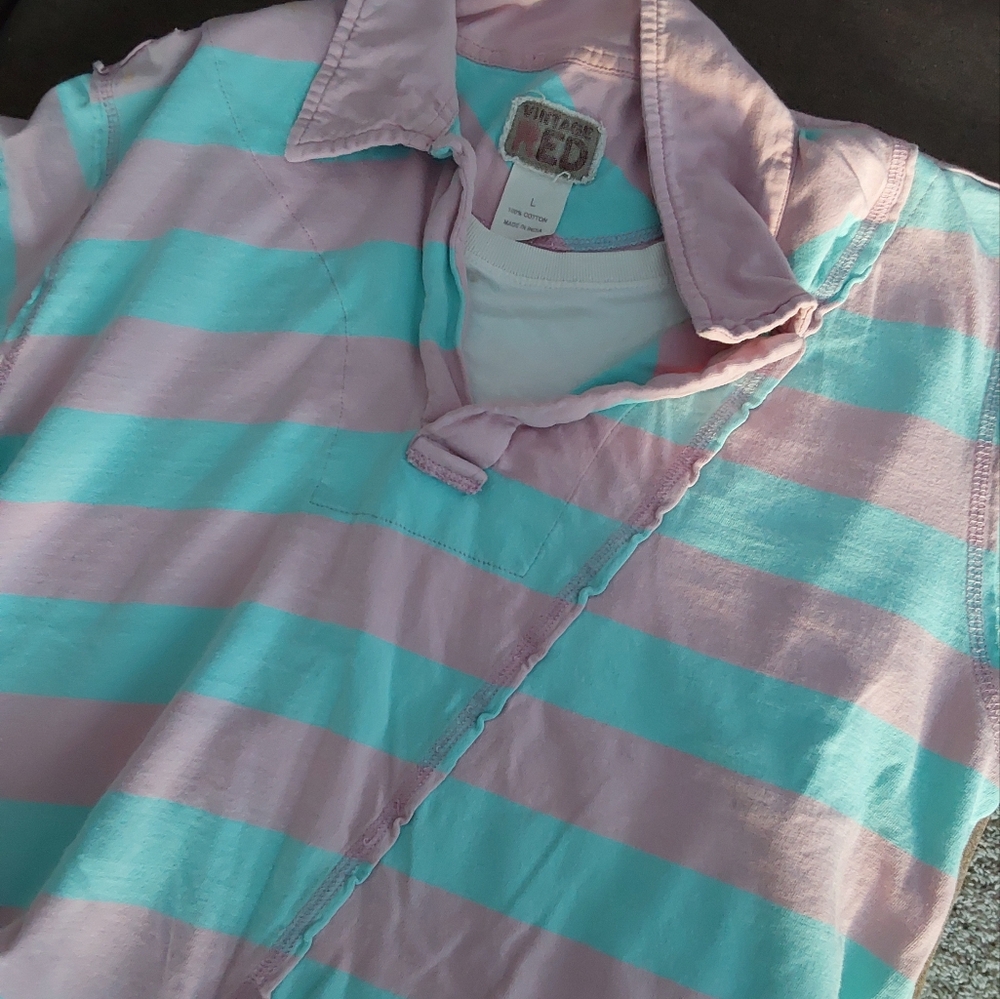 Blue & Pink Dripped w/ Slanted Line, Fake T-Shirt Underneath